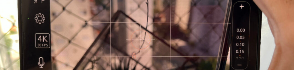 Modelo de Bullets para Simplifica (10) Tela de câmera mostrando grade de composição e configurações