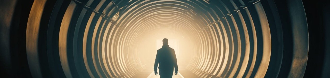 Homem em um túnel com luzes de led