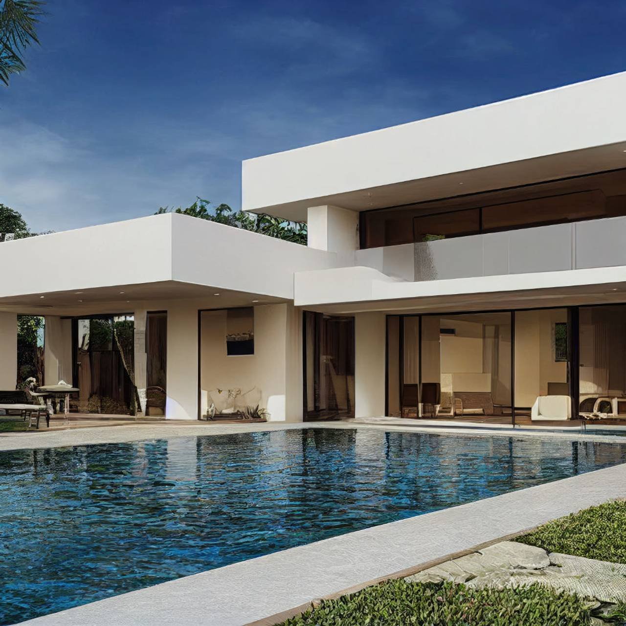 villa de luxo com piscina espetacular design contemporâneo arte digital imobiliária casa