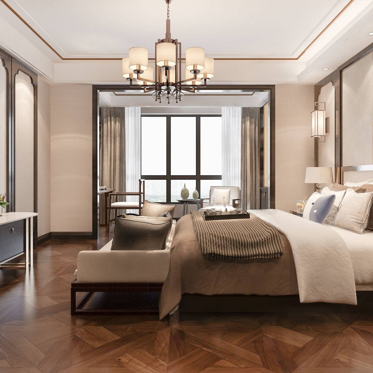 3d renderizacao bela suite de luxo contemporanea no hotel com tv
