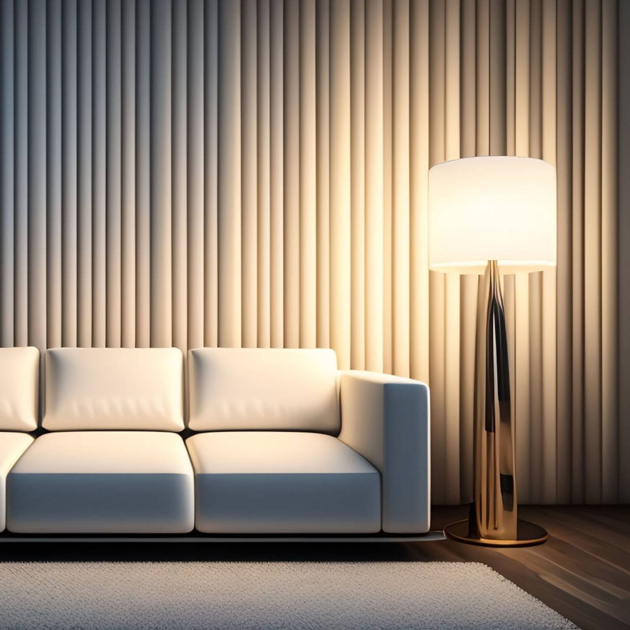 living room with white couch lamp
