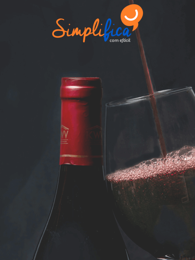 Garrafa de vinho tinto e taça com vinho sendo servido