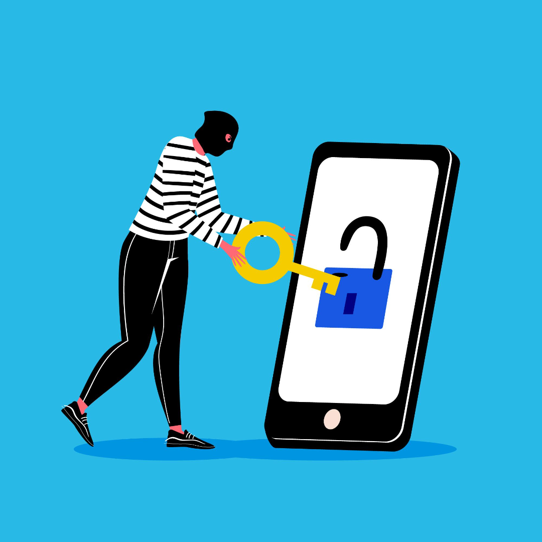 infográfico representando um ladrão clonando um celular