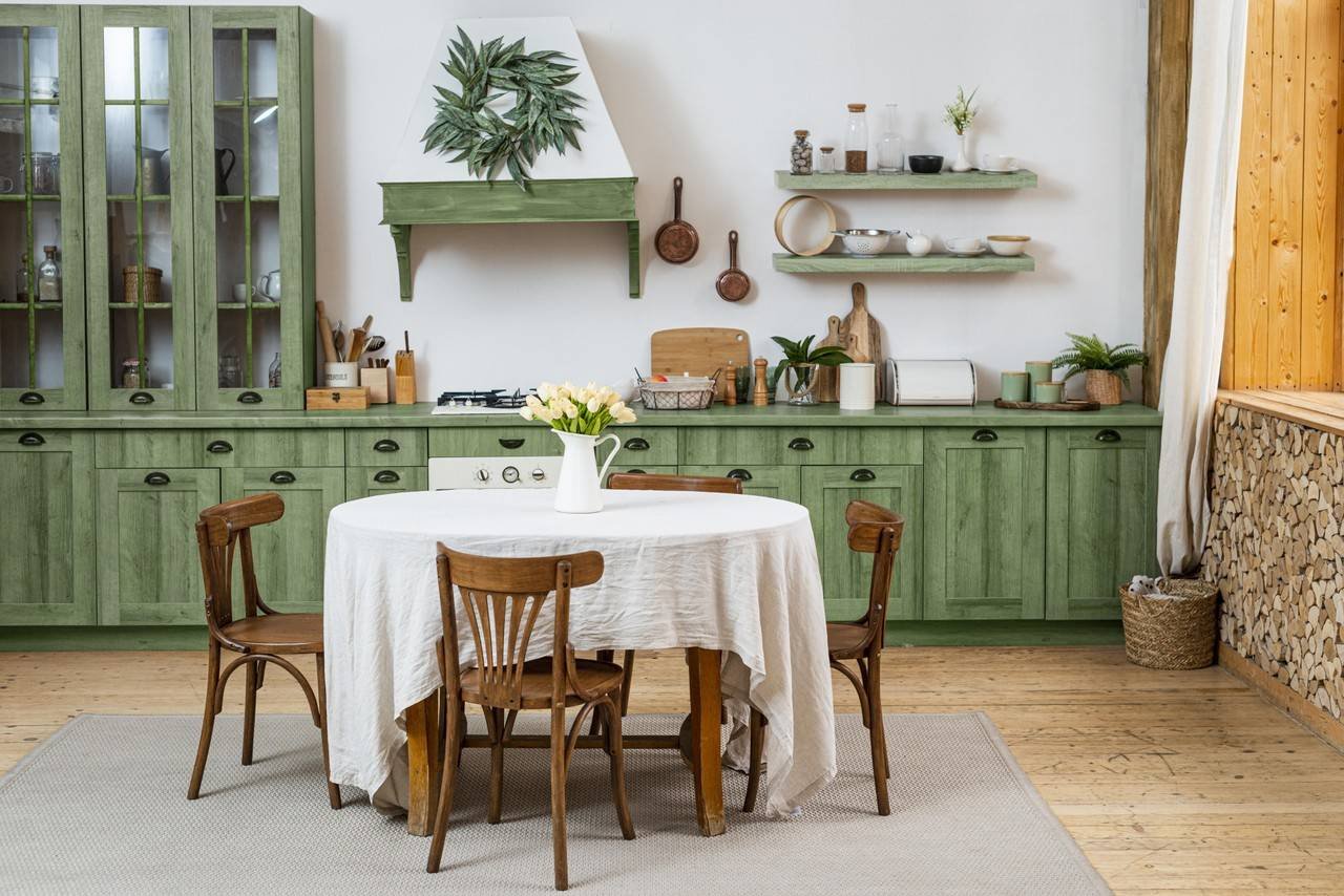 belo design de interiores de cozinha verde