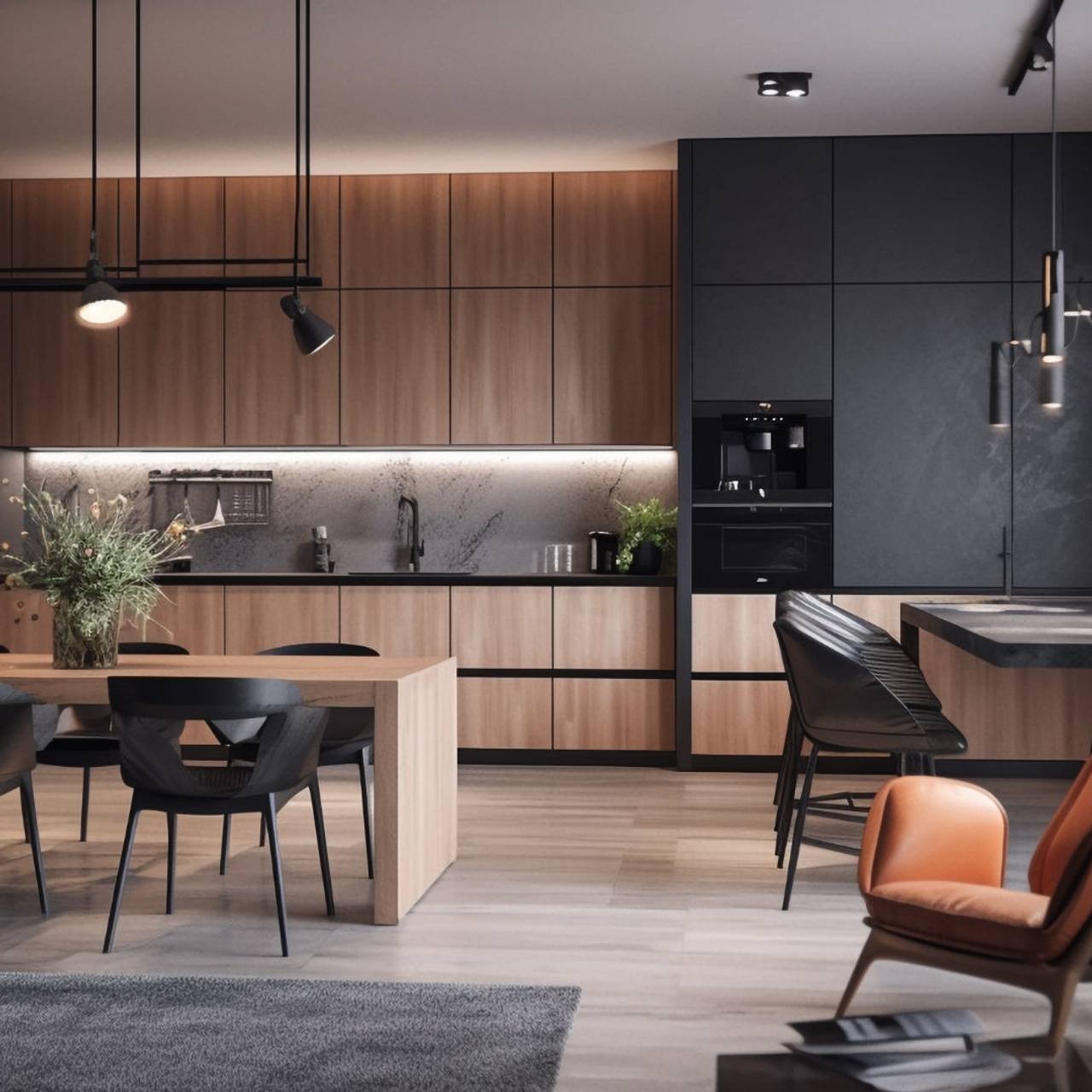 cozinha domestica de luxo com elegante design de madeira