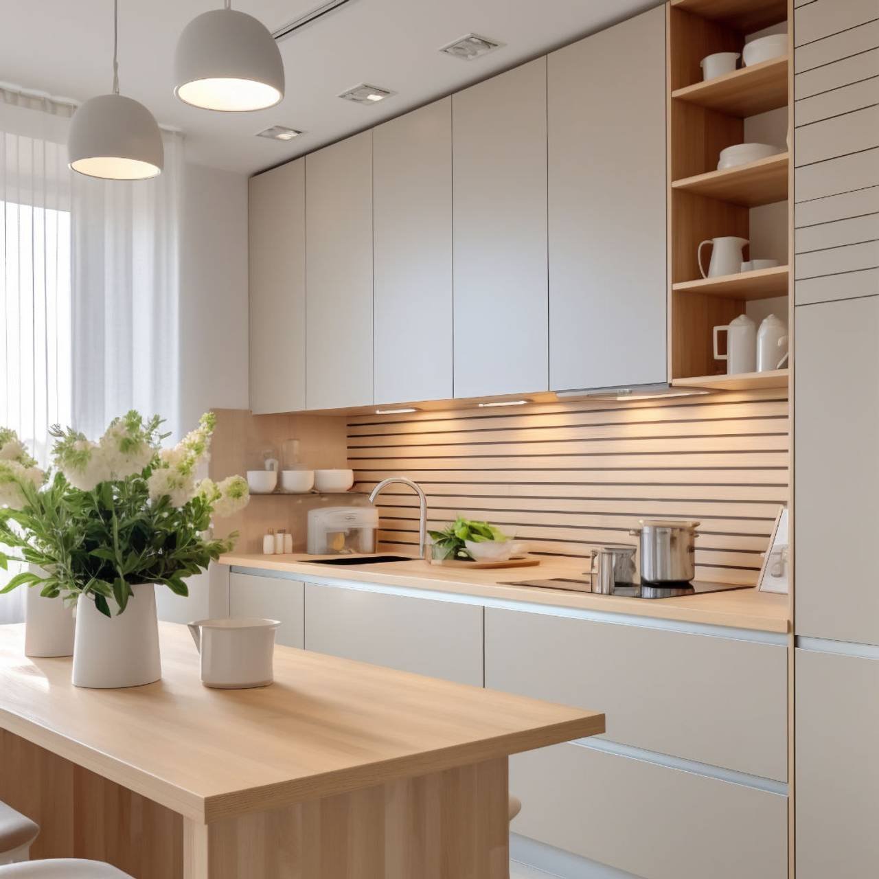 cozinha moderna com decoracao interior e mobiliario contemporaneo