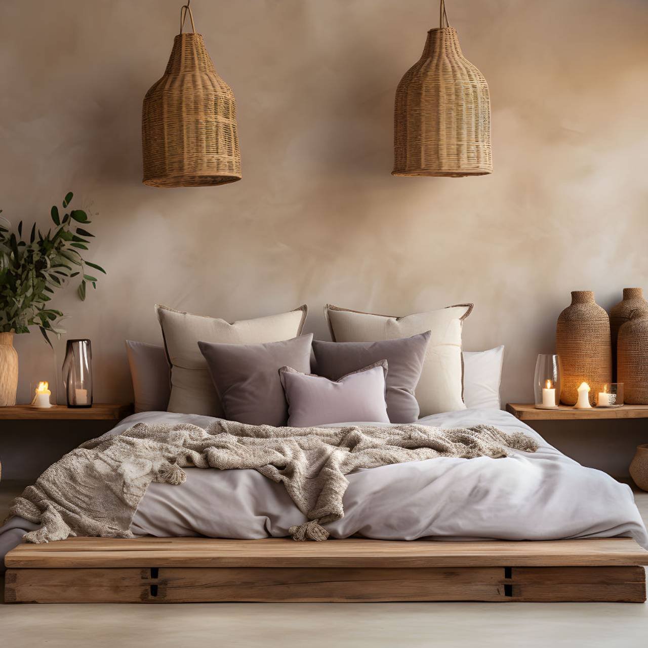 fundo de quarto de cama estilo boho projetado