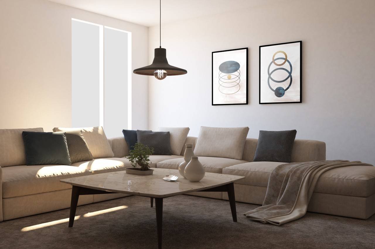 design de interiores com sofá molduras