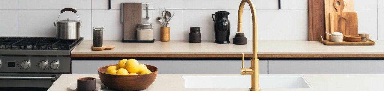Balcão de cozinha limpo com objetos