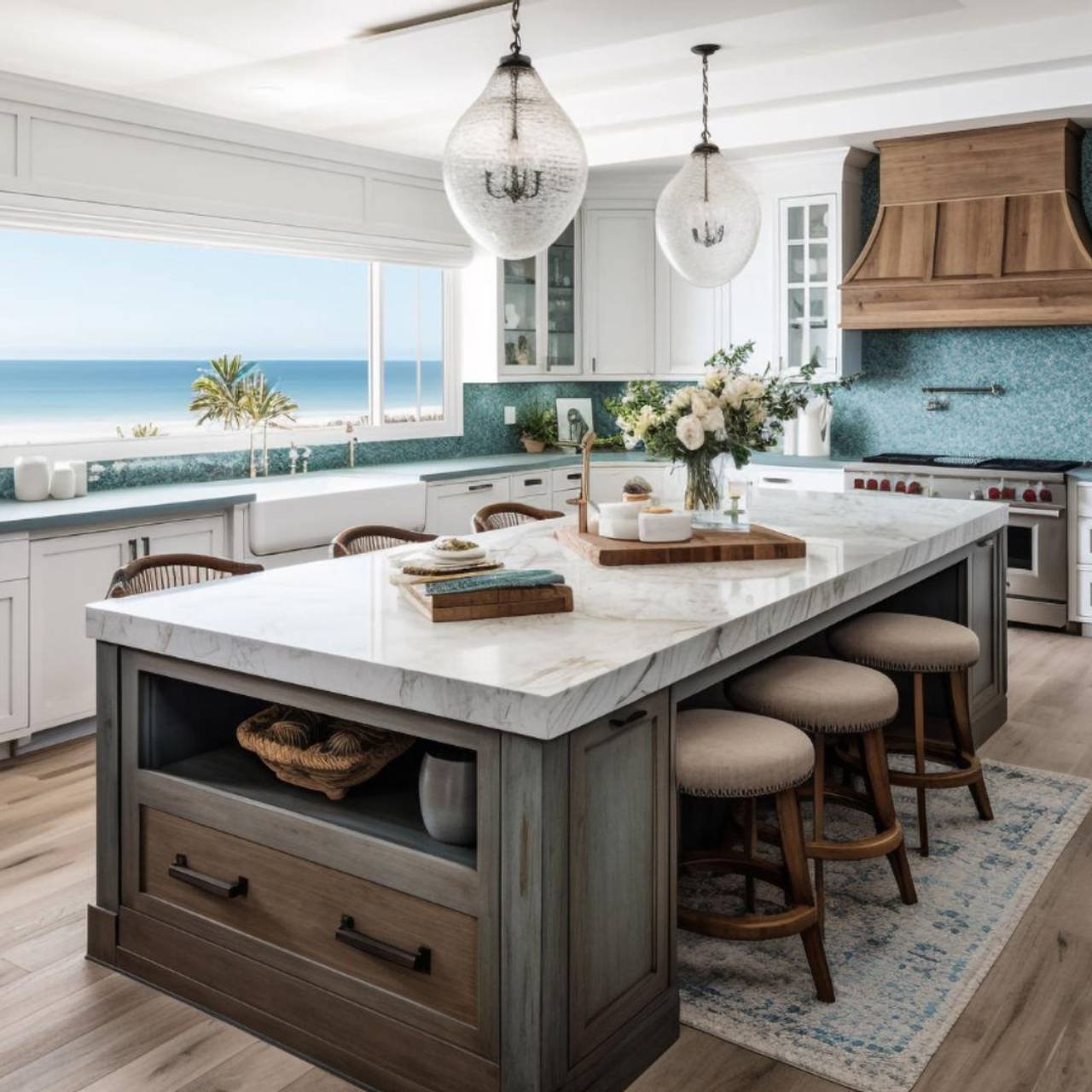 design moderno de cozinha de luxo com decoração elegante em mármore de material de madeira