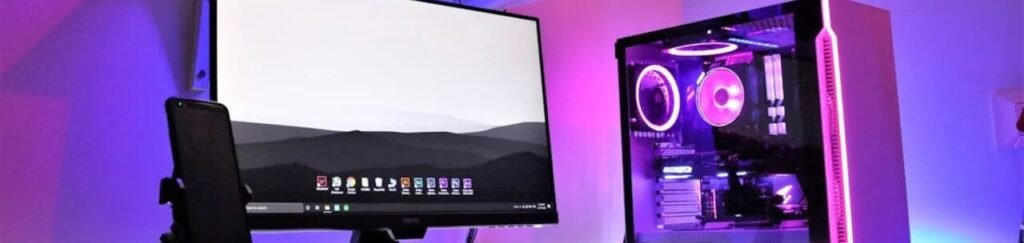 Modelo de Bullets para Simplifica Montagem de computador com monitor e LEDs coloridos