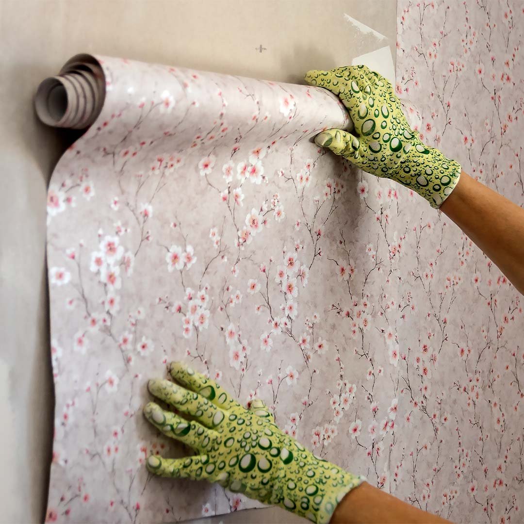 papel de parede floral com fundo bege