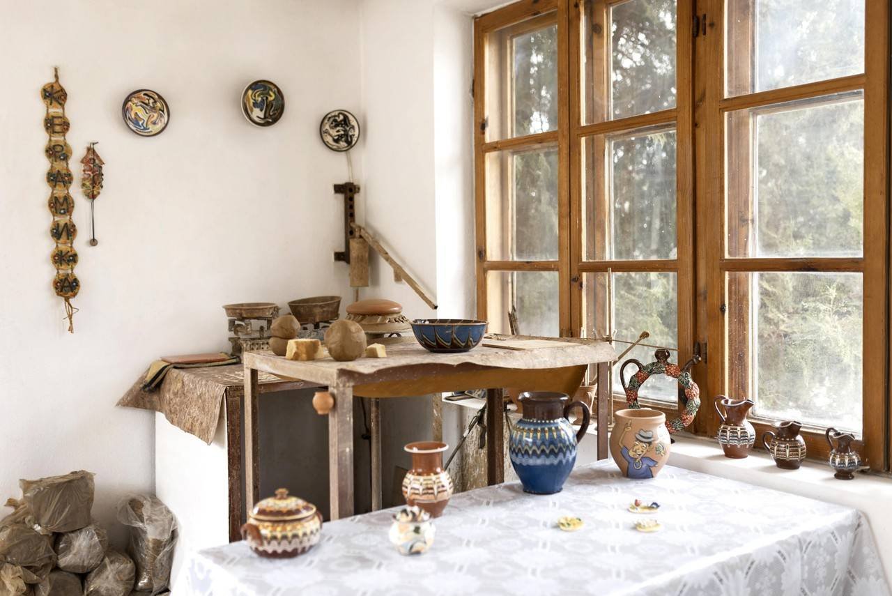 pottery workplace with different creations table