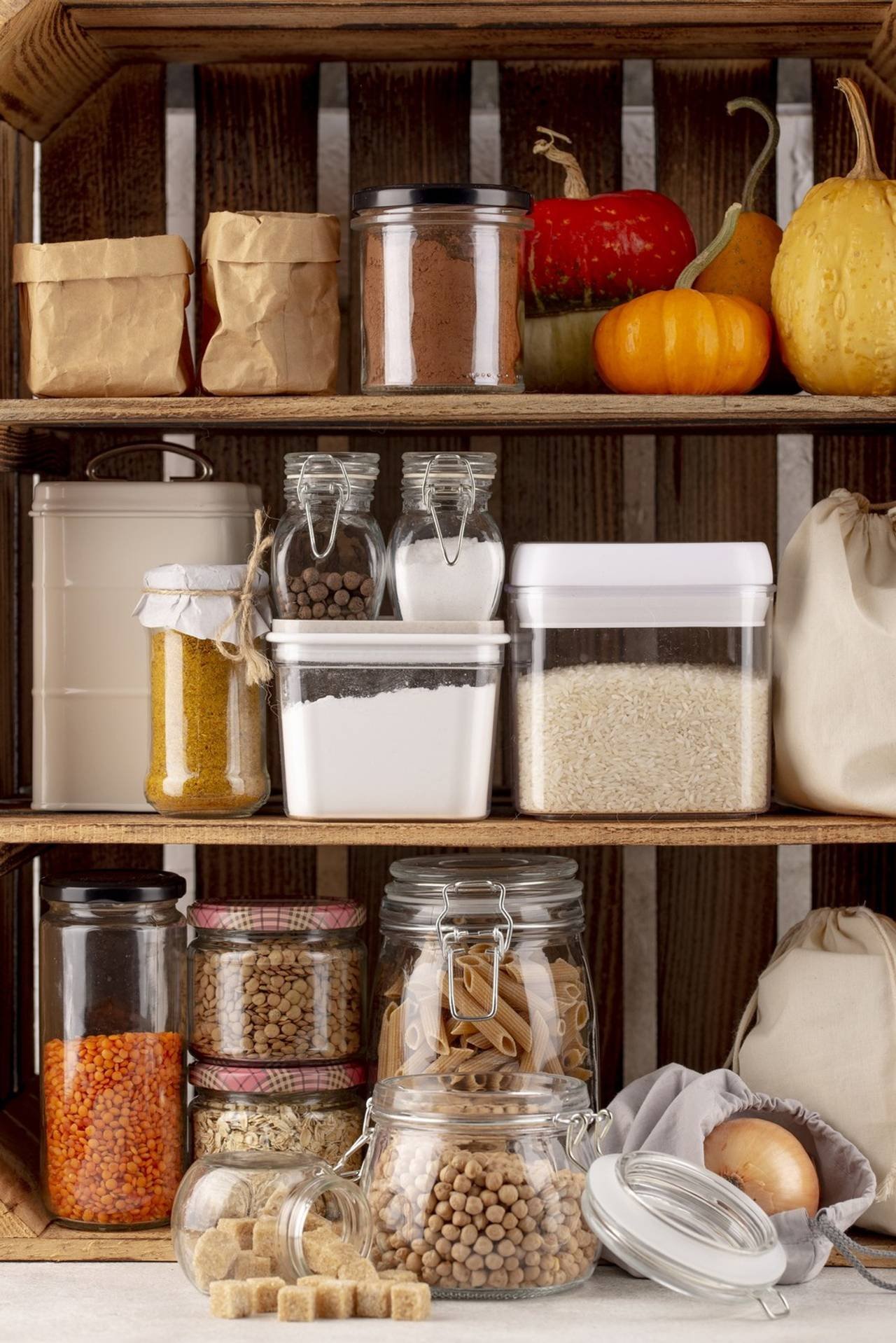 preserved food arrangement shelves