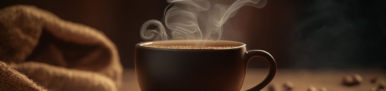 xicara de café com fumaças saindo