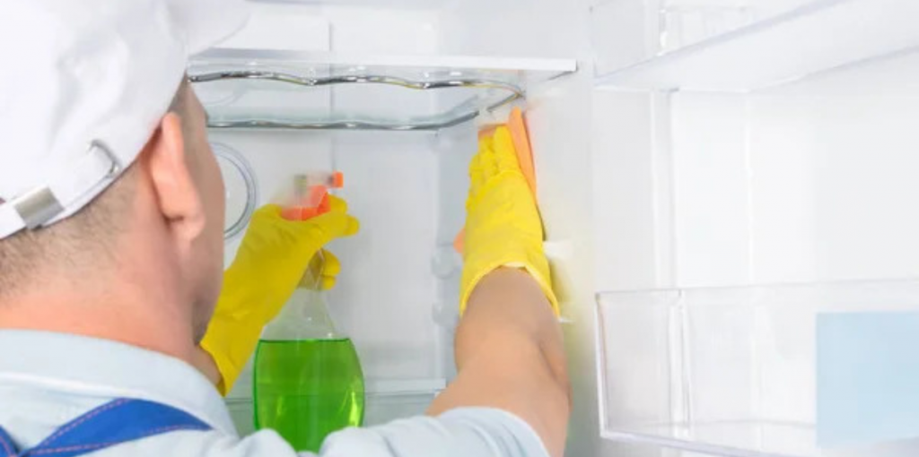 8 Pessoa limpando o interior de uma geladeira